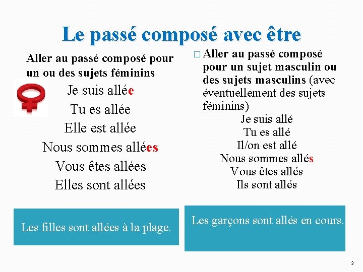 Le passé composé avec être Aller au passé composé pour un ou des sujets