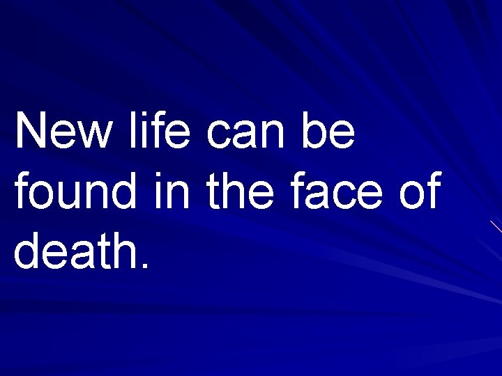 New life can be found in the face of death. 