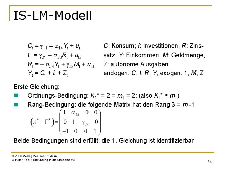IS-LM-Modell Ct = g 11 – a 14 Yt + ut 1 It =