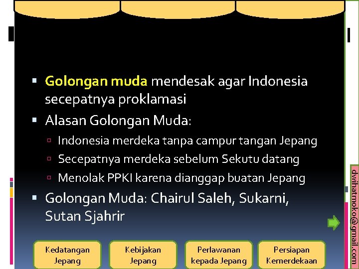  Golongan muda mendesak agar Indonesia secepatnya proklamasi Alasan Golongan Muda: Indonesia merdeka tanpa