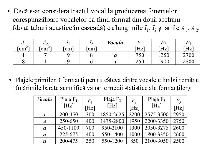  • Dacă s-ar considera tractul vocal la producerea fonemelor corespunzătoare vocalelor ca fiind