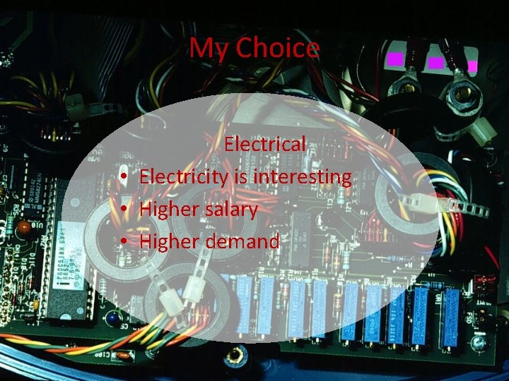 My Choice Electrical • Electricity is interesting • Higher salary • Higher demand 