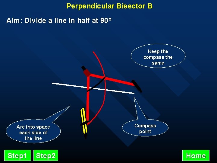 Perpendicular Bisector B Aim: Divide a line in half at 90º Keep the compass