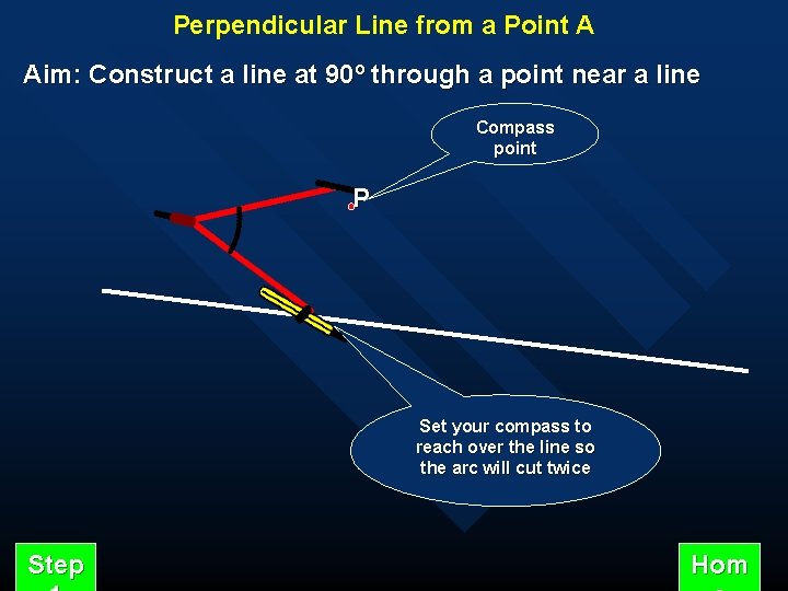 Perpendicular Line from a Point A Aim: Construct a line at 90º through a