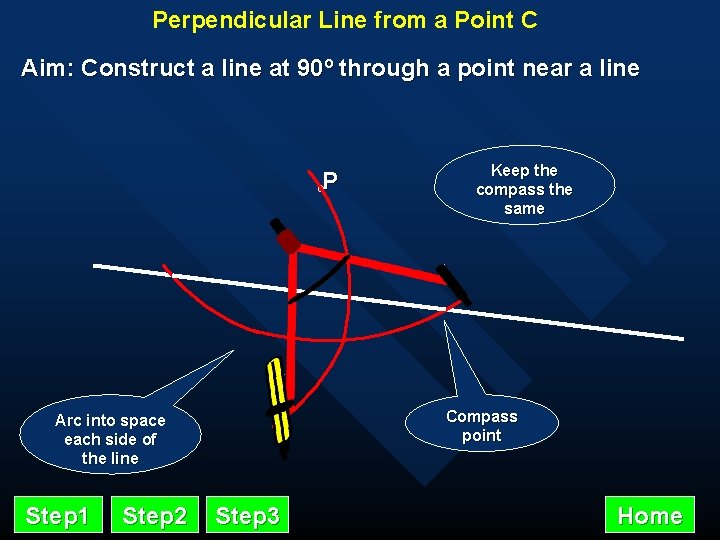 Perpendicular Line from a Point C Aim: Construct a line at 90º through a