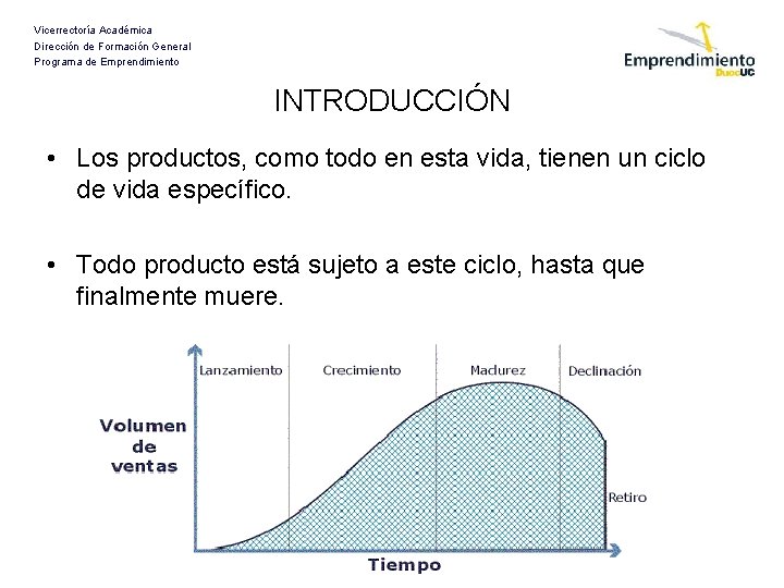 Vicerrectoría Académica Dirección de Formación General Programa de Emprendimiento INTRODUCCIÓN • Los productos, como