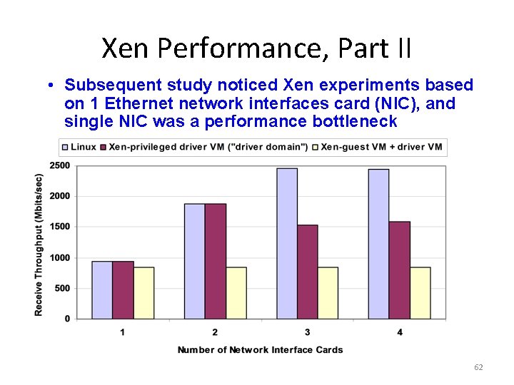 Xen Performance, Part II • Subsequent study noticed Xen experiments based on 1 Ethernet