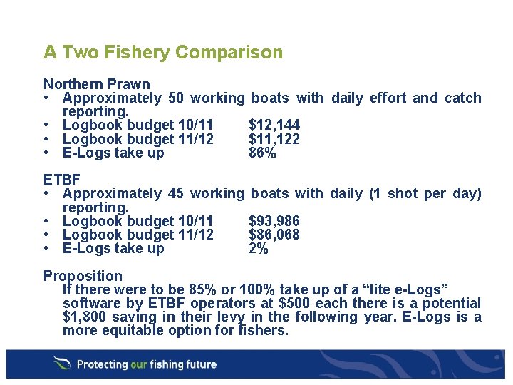 A Two Fishery Comparison Northern Prawn • Approximately 50 working boats with daily effort