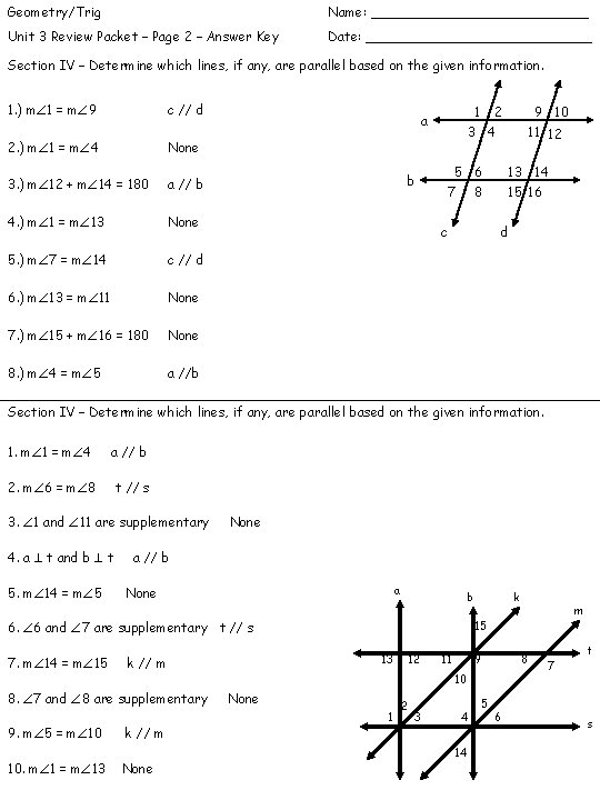 Geometry/Trig Name: _____________ Unit 3 Review Packet – Page 2 – Answer Key Date: