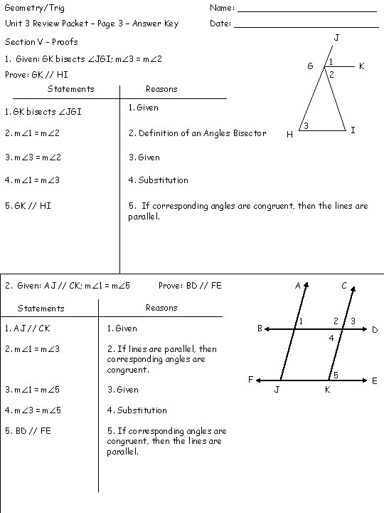 Geometry/Trig Name: _____________ Unit 3 Review Packet – Page 3 – Answer Key Date: