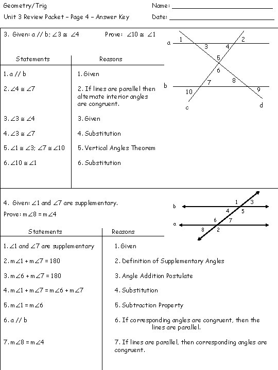 Geometry/Trig Name: _____________ Unit 3 Review Packet – Page 4 – Answer Key Date: