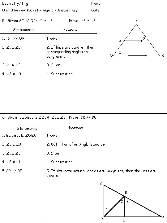 Geometry/Trig Name: _____________ Unit 3 Review Packet – Page 5 – Answer Key Date: