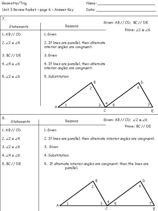 Geometry/Trig Name: _____________ Unit 3 Review Packet – page 6 – Answer Key Date: