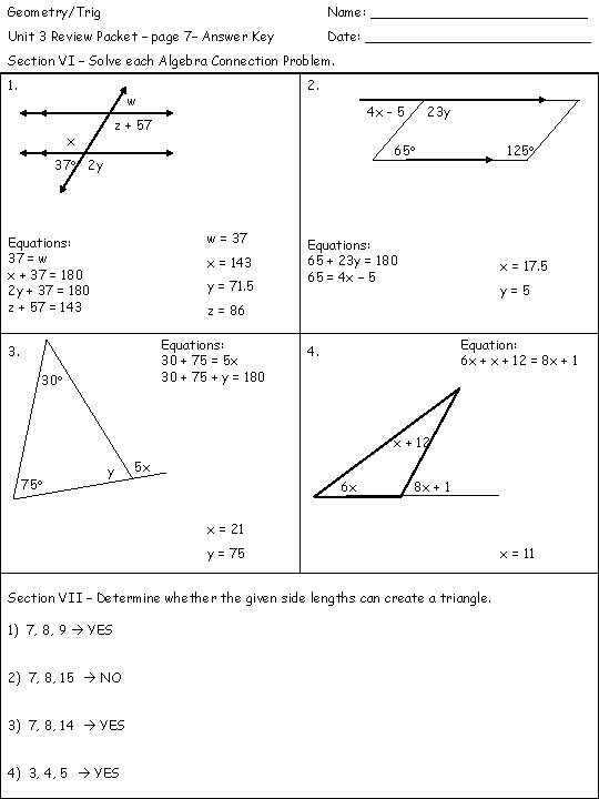 Geometry/Trig Name: _____________ Unit 3 Review Packet – page 7– Answer Key Date: ______________