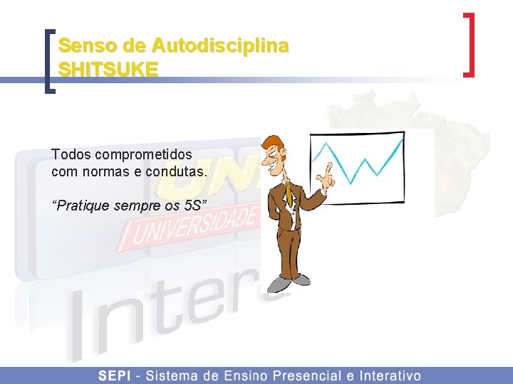 Senso de Autodisciplina SHITSUKE Todos comprometidos com normas e condutas. “Pratique sempre os 5