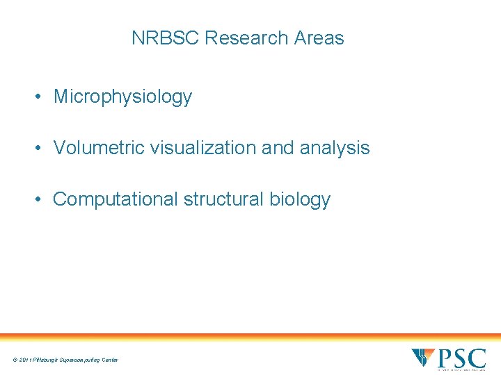 NRBSC Research Areas • Microphysiology • Volumetric visualization and analysis • Computational structural biology NRBSC Research Areas • Microphysiology • Volumetric visualization and analysis • Computational structural biology