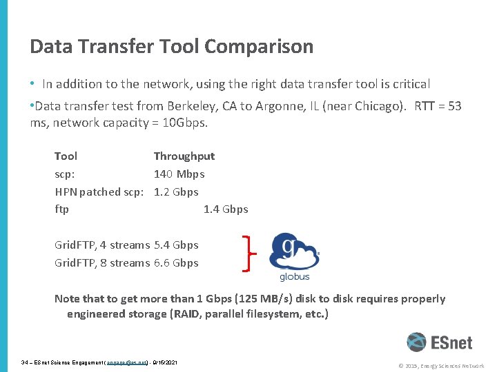 Data Transfer Tool Comparison • In addition to the network, using the right data