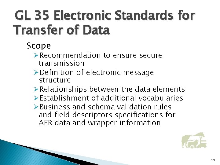 GL 35 Electronic Standards for Transfer of Data Scope ØRecommendation to ensure secure transmission