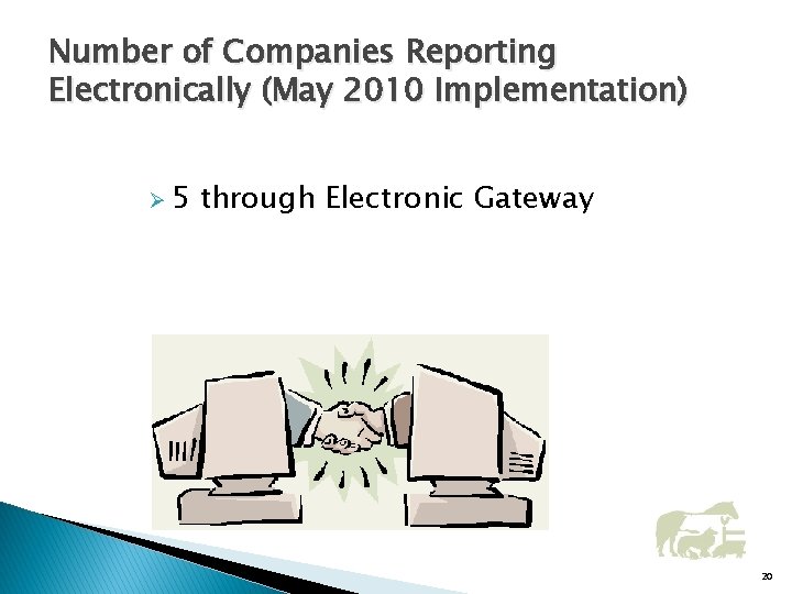 Number of Companies Reporting Electronically (May 2010 Implementation) Ø 5 through Electronic Gateway 20