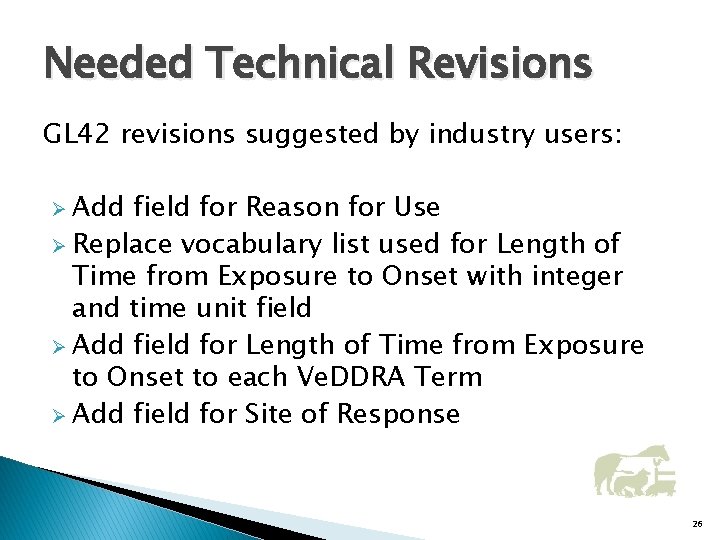 Needed Technical Revisions GL 42 revisions suggested by industry users: Ø Add field for