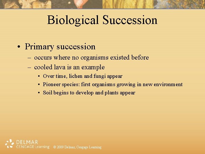 Biological Succession • Primary succession – occurs where no organisms existed before – cooled