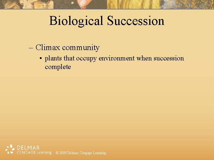 Biological Succession – Climax community • plants that occupy environment when succession complete ©
