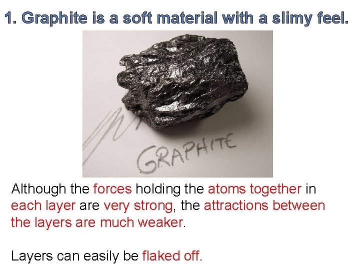 1. Graphite is a soft material with a slimy feel. Although the forces holding