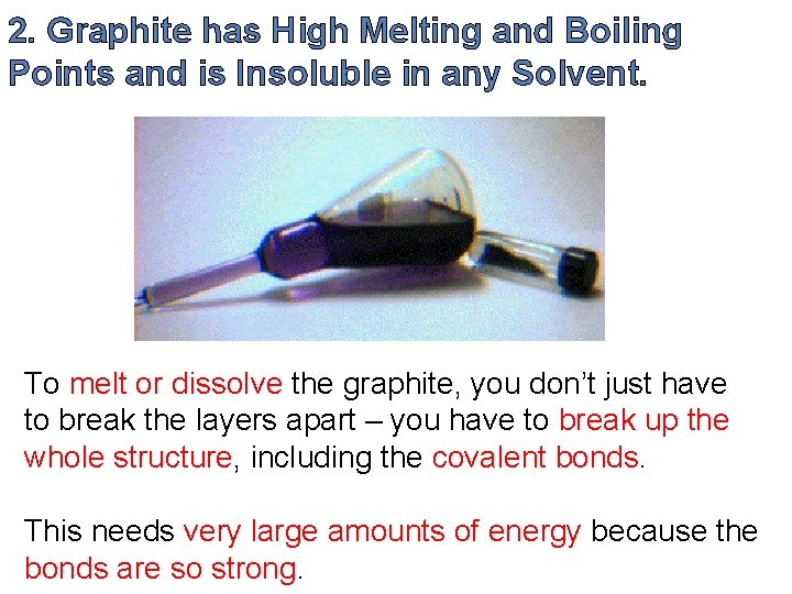 2. Graphite has High Melting and Boiling Points and is Insoluble in any Solvent.