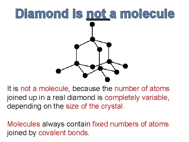 Diamond is not a molecule It is not a molecule, because the number of