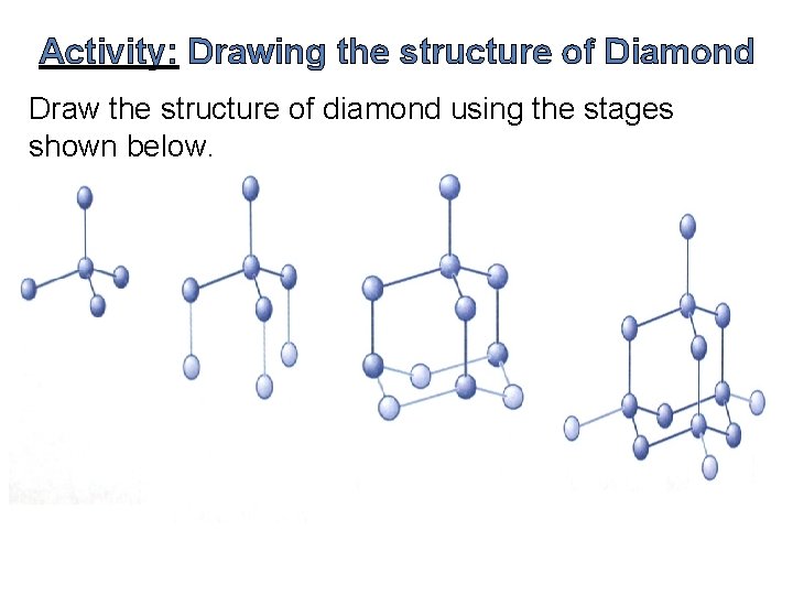 Activity: Drawing the structure of Diamond Draw the structure of diamond using the stages