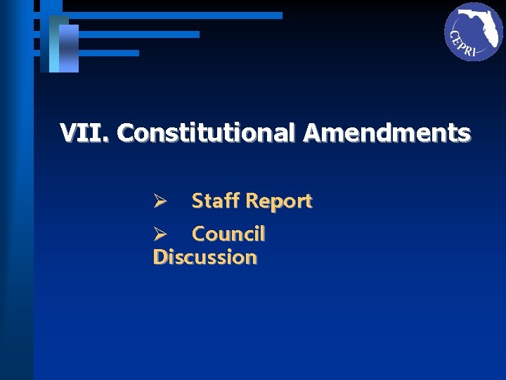 VII. Constitutional Amendments Ø Staff Report Ø Council Discussion 