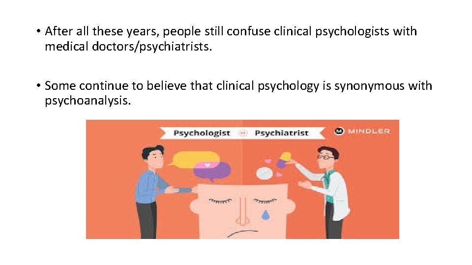  • After all these years, people still confuse clinical psychologists with medical doctors/psychiatrists.