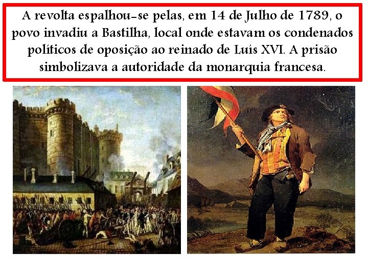 A revolta espalhou-se pelas, em 14 de Julho de 1789, o povo invadiu a