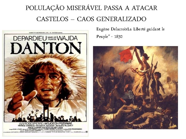 POLULAÇÃO MISERÁVEL PASSA A ATACAR CASTELOS – CAOS GENERALIZADO Eugène Delacroix. La Liberté guidant