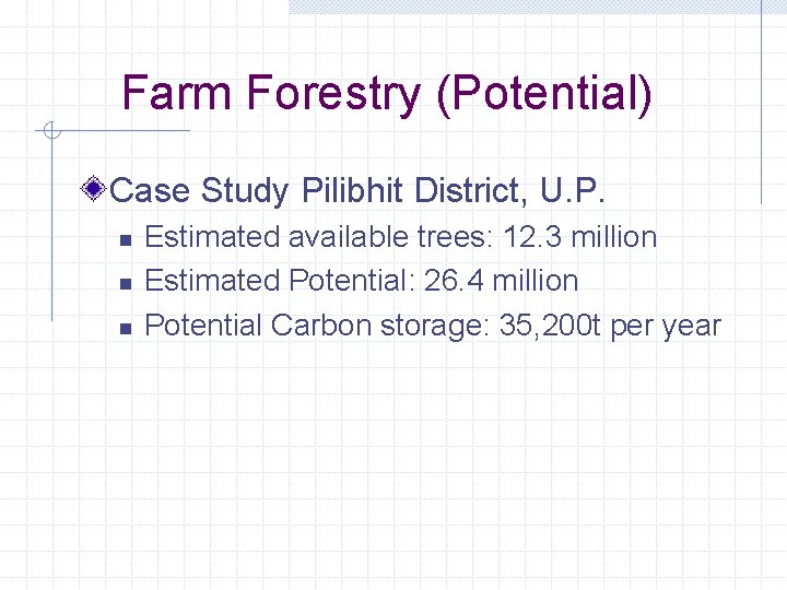 Farm Forestry (Potential) Case Study Pilibhit District, U. P. n n n Estimated available