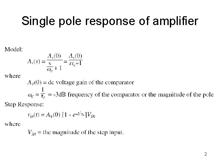 Single pole response of amplifier 2 