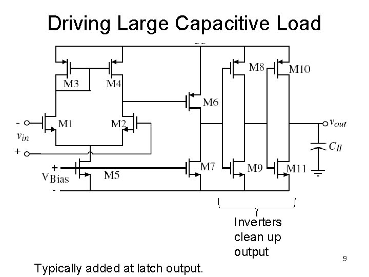 Driving Large Capacitive Load Inverters clean up output Typically added at latch output. 9