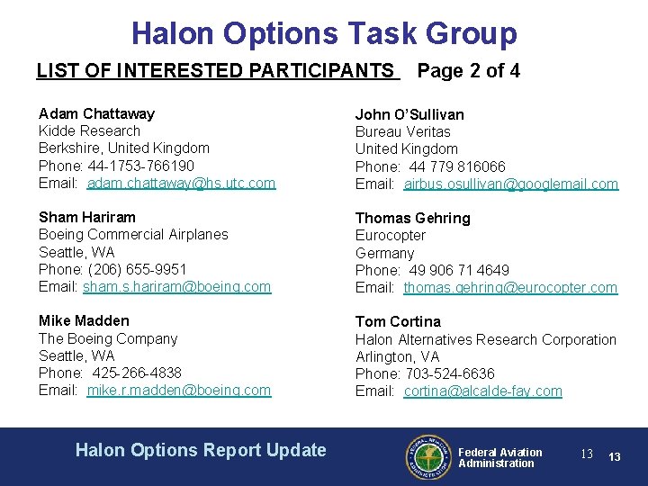 Halon Options Task Group LIST OF INTERESTED PARTICIPANTS Page 2 of 4 Adam Chattaway