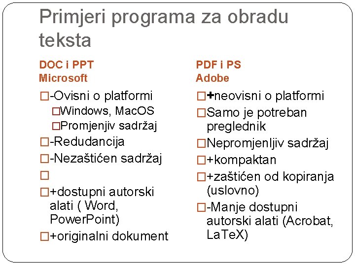 Primjeri programa za obradu teksta DOC i PPT Microsoft PDF i PS Adobe �-Ovisni