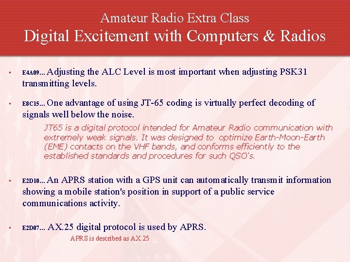 Amateur Radio Extra Class Digital Excitement with Computers & Radios Adjusting the ALC Level