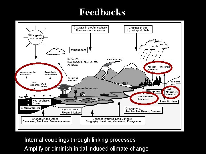 Feedbacks Internal couplings through linking processes Amplify or diminish initial induced climate change 