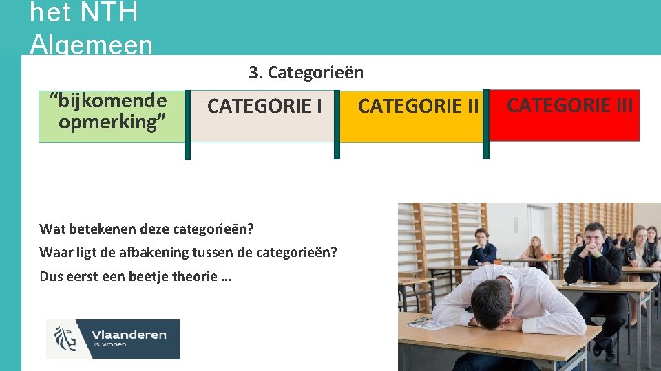 het NTH Algemeen “bijkomende opmerking” 3. Categorieën CATEGORIE I Wat betekenen deze categorieën? Waar