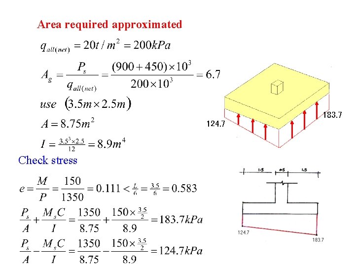 Area required approximated 124. 7 Check stress 183. 7 