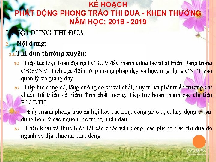 KẾ HOẠCH PHÁT ĐỘNG PHONG TRÀO THI ĐUA - KHEN THƯỞNG NĂM HỌC: 2018