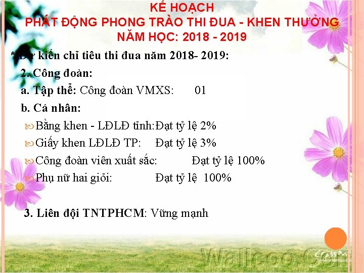 KẾ HOẠCH PHÁT ĐỘNG PHONG TRÀO THI ĐUA - KHEN THƯỞNG NĂM HỌC: 2018