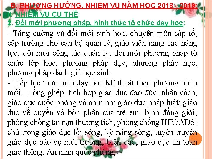 B. PHƯƠNG HƯỚNG, NHIỆM VỤ NĂM HỌC 2018 - 2019: II. NHIỆM VỤ CỤ