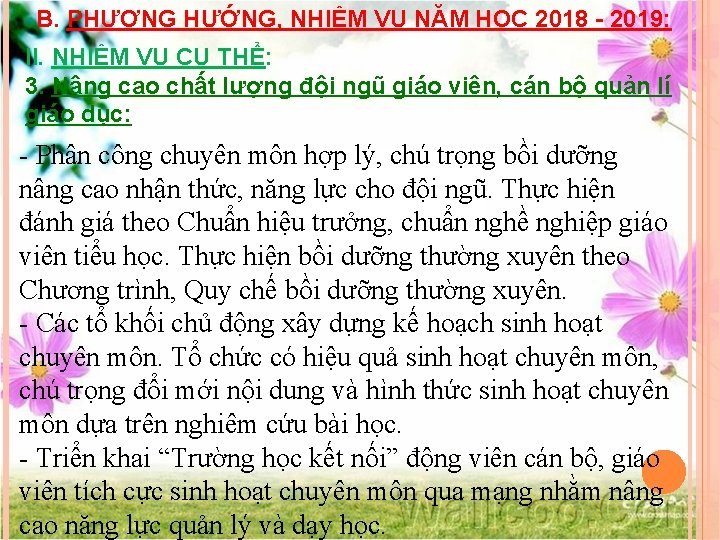 B. PHƯƠNG HƯỚNG, NHIỆM VỤ NĂM HỌC 2018 - 2019: II. NHIỆM VỤ CỤ