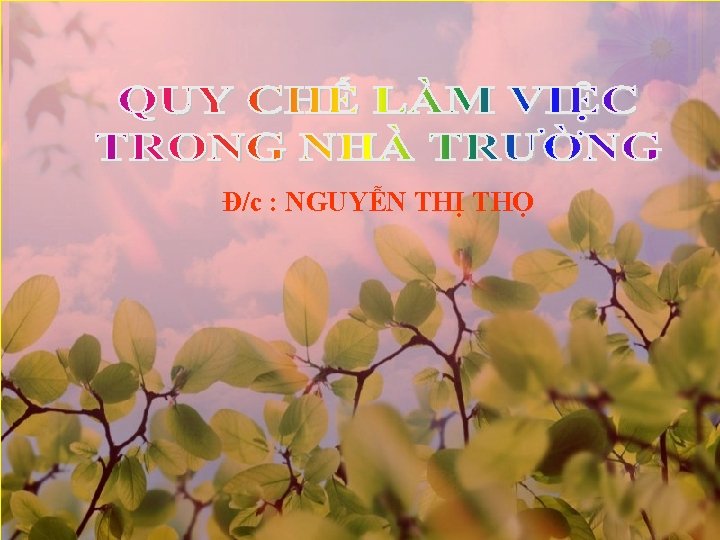 Đ/c : NGUYỄN THỊ THỌ 