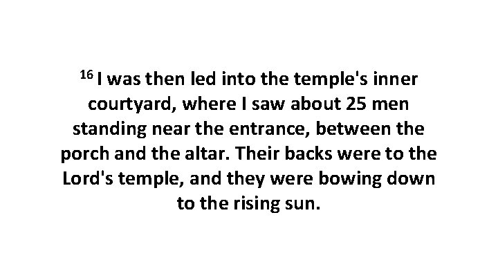 16 I was then led into the temple's inner courtyard, where I saw about
