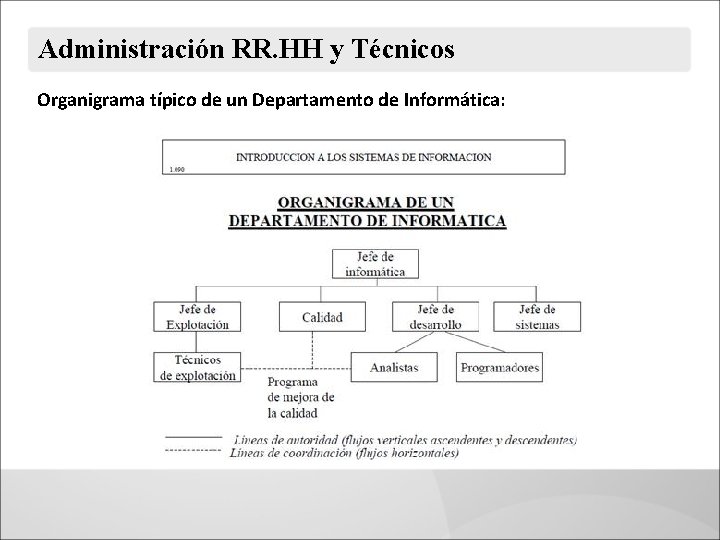 Administración RR. HH y Técnicos Organigrama típico de un Departamento de Informática: 